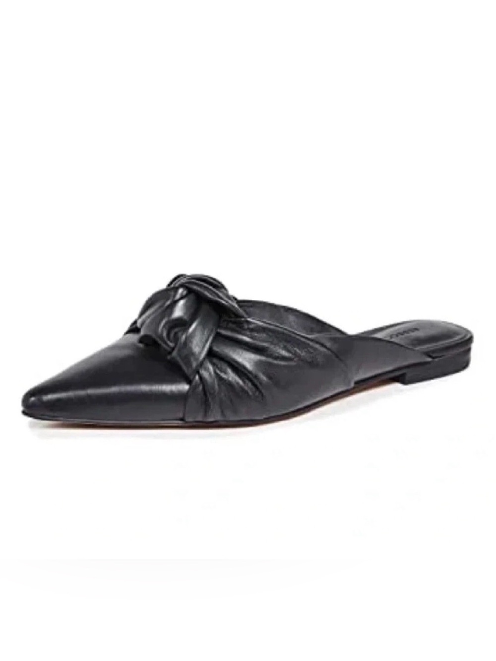 Rebecca Minkoff Coretta Leather Mules Size 7.5 Pointed Black Twist Bow Flats